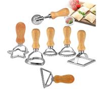 Lot de 7 emporte-pièces en bois de hêtre de qualité supérieure et acier inoxydable - Moule à ravioli, tampon à ravioli, emporte-pièces pour raviolis, pâtes, outils de boulettes