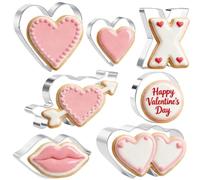 Lot de 7 emporte-pièces en forme de cœur pour la Saint-Valentin - En acier inoxydable - En forme de cœur, lèvres, cœur avec flèche, double cœur, X et O pour couple