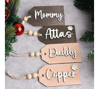 Lot de 7 étiquettes de Noël personnalisées en bois avec lettres 3D pour panier de Pâques, mariage, décorations de Noël