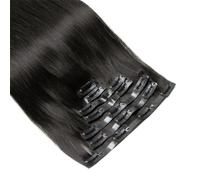 Lot de 7 extensions à clips invisibles, cheveux humains Remy en PU, extensions à clips for femmes(Black,12inch 100G)