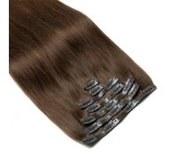 Lot de 7 extensions à clips invisibles, cheveux humains Remy en PU, extensions à clips for femmes(Mediaum Brown,18inch 120G)