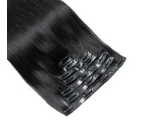 Lot de 7 extensions à clips invisibles, cheveux humains Remy en PU, extensions à clips for femmes Pose facile(Natural Black,16inch 120G)