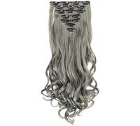 Lot de 7 extensions capillaires à clip, 22 pouces gris blanc bou n fibre synthétique, ondulation profonde, design multi-clips, nuances polyvalentes, pour toutes les occasions