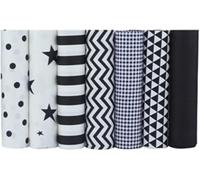Lot de 7 Fat Quarters Chamoka (40,6 x 50,8 cm) imprimés 100% coton pour quilting, scrapbooking, loisirs créatifs, projets de bricolage et collage | Tissu noir, tissu de quilting, matériel de couture