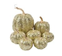 Lot de 7 fausses citrouilles à paillettes pour Halloween, décoration de table d'automne, décoration d'étagère, fête de vacances, bureau, couloir, maison ou festival, doré