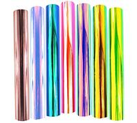 Lot de 7 feuilles holographiques en vinyle adhésif permanent pour silhouettes, gobelets, camée - Lettres, bannières, graphiques de fenêtre, miroirs en verre, scrapbooking, 30 cm x 30 cm