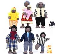Lot de 7 figurines en bois et 2 animaux de compagnie, adorable petite famille pour accessoires de maison de poupée