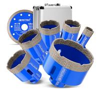Lot de 7 forets pour carrelage M14 20/35/40/45/50/68 mm + disque à tronçonner de 125 mm - Kit de forets diamantés avec mallette à outils diamantée pour perçage à sec dans le carrelage, la porcelaine