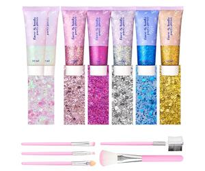 Lot de 7 gels à paillettes pour le corps, visage, festival, visage, paillettes, maquillage du visage, gel pailleté pour le visage, le corps, gel pailleté (2blanc + rose clair + rose foncé + argent +