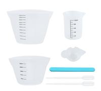 Lot de 7 gobelets doseurs en silicone de 10 ml/100 ml/250 ml/500 ml avec bâtonnets mélangeurs de 14 cm, 2 pipettes de 3 ml pour mouler, accessoires en résine époxy, gobelets en silicone pour couler