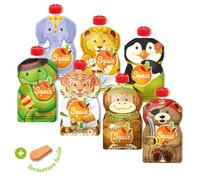 Lot de 7 Gourdes Réutilisables 130ml | Collection Carnaval | Pour Bébé, Enfant et Adulte | Sans Substances Nocives | Compotes, Purées, et Smoothies | Fabriquées en France | Squiz
