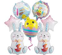 Lot de 7 grands ballons de Pâques en forme d'œuf de poule en mylar pour tables et chaises d'événement - Blanc, vert, jaune, violet - Pour la maison, les fêtes à thème des années 90 - Décorations de