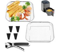 Lot de 7 grilles pour friteuse à air chaud - 20,5 x 20,5 x 4,5 cm - Paniers empilables pour Airfryer - Avec clips/coins en silicone - Convient pour friteuse à air chaud, four, cuiseur vapeur, etc