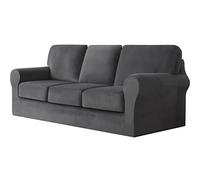 Lot de 7 housses de canapé 3 places en velours extensible super doux pour canapé avec 2 housses de dossier séparées et 2 housses de coussin d'assise pour salon, gris foncé