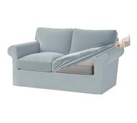 Lot de 7 housses de canapé en velours extensible pour canapé 3 places avec bandes élastiques pour coussins de siège et de dossier séparés (bleu clair)