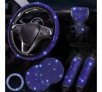 Lot de 7 housses de volant en strass pour intérieur de voiture avec housses de ceinture de sécurité, housse de levier de vitesse, dessous de verre et bouton de démarrage pour anneau pour une meilleure