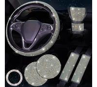 Lot de 7 housses de volant en strass pour intérieur de voiture avec housses de ceinture de sécurité, housse de levier de vitesse, dessous de verre et bouton de démarrage pour anneau pour une meilleure