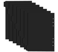 Lot de 7 intercalaires noirs A5, feuille de séparation en plastique, feuille de division à 6 trous avec onglets, feuille de séparation à index noirs, papier A5, pour classeur à anneaux, carnet