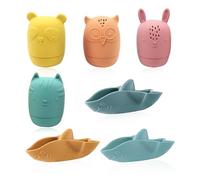 Lot de 7 jouets de requin de plateau de bain pour tout-petits, jouets éducatifs sensoriels pour tout-petits, jouets flottants à l'eau, jouets stériles en silicone pour animaux de bain (bleu foncé,