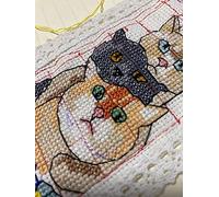 Lot de 7 marque-pages Meow, Meow, les chats au point de croix, 100 % fil de coton, marque-page en tissu Aïda à faire soi-même, marque-page au point de croix en forme de chat