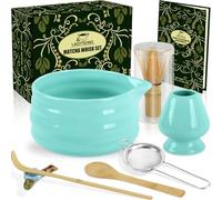 Lot de 7 mélangeurs à matcha comprenant un bol à matcha avec bec verseur, un mélangeur à matcha en bambou et un support, une cuillère à matcha en bambou, une cuillère à café, etc. Cadeau pour vos
