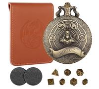 Lot de 7 mini dés DND avec étui de montre de poche Steampunk Rogue en bronze, accessoires de jeu de table, 7 dés polyédriques en métal, ensemble de démarrage D&D, cadeaux avec sac à dés pour joueur de