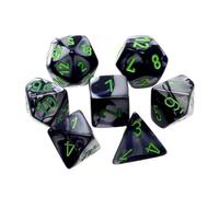 Lot de 7 mini dés gémeaux noirs et gris avec chiffres de couleur verte 10 mm
