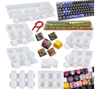 Lot de 7 moules de moulage en résine époxy pour clavier de jeu mécanique en argile polymère 7 plateaux en silicone avec extracteur de clé