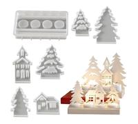 Lot de 7 Moules en Silicone,moules à bougies en silicone,Noël 3D Moules pour Bougies Arbre,Moule Bougie Maisonavec Base,Moule pour Bougeoir et Plâtre,pour Moulage de Maisons et Arbres