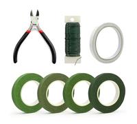 Lot de 7 outils d'arrangement floral, 4 rouleaux de ruban de fleuriste de 27 m, fil de fleurs vert de 35 m, coupe-fil et ruban adhésif double face, fil de tige de fleur pour enveloppement des bouquets