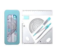 Lot de 7 outils scolaires pour élèves - Avec géométrie en métal - Boîte de rangement - Outil de mesure