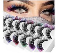 Lot de 7 paires de cils colorés en vison avec couleur à l'extrémité, grappes de cils colorés et duveteux, longs et épais, faux cils longs et épais, faux cils bouclés 3D D Curl Salon