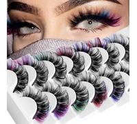 Lot de 7 paires de faux cils colorés naturels imperméables épais à bande russe pour un usage quotidien ou en vacances par les filles et les femmes