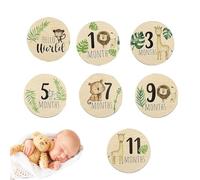 Lot de 7 panneaux d'annonce pour bébé - Traceur de croissance - Jalons mensuels de bébé en bois - Souvenir de la première année de vie - Pour filles, tout-petits - 10 x