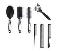 Lot de 7 peignes de lissage, 6 peignes de lissage, 1 brosse de nettoyage noire, peigne de massage antistatique à coussin d'air, unisexe, convient pour la maison et les voyages