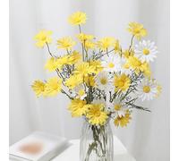 Lot de 7 petites marguerites blanches artificielles, fleurs de camomille, fleurs sauvages printanières pour décoration de fête (jaune)