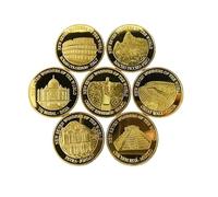 Lot de 7 pièces de Collection commémoratives représentant Les 7 Nouvelles Merveilles du Monde, avec 7 étuis de Protection individuels, et 7 Supports de présentation, Cadeau Unique et prestigieux.