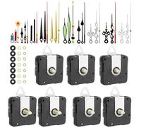 Lot de 7 pièces de mouvement à quartz silencieux de rechange - 13 mm, 15 mm, 22 mm, arbre long et court - Fonctionnement à piles - Mécanisme d'horloge murale DIY - Pièces de rechange de moteur (noir)