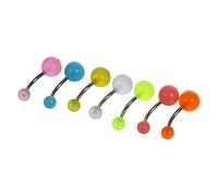 Lot de 7 piercings de nombril phosphorescents, Acier, boule en plastique