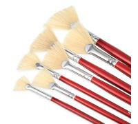 Lot de 7 pinceaux éventails - Avec poils de porc et longs - Anti-chute de poils - Pour acrylique, peinture à l'huile, gouache, aquarelle et peinture à la tempéra