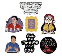 Lot de 7 pin's de la Serie FRIENDS - Assortiment Varié - Epinglette Pin Broche Decorative 3 x 3 cm - Accessoire Vetement Sac Trousse