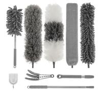 Lot de 7 plumeaux avec rallonge de 40 à 210 cm, brosse pliable en toile d'araignée, plumeau en microfibre lavable for ventilateur de plafond, nettoyeur de poussière for lumières, plinthes, stores, voi