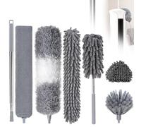 Lot de 7 plumeaux télescopiques lavables en Microfibre avec Balai d'angle Flexible - Dépoussiéreur - pour Les Toiles d'araignée - Extensible jusqu'à 2,52 m - Réutilisables et Flexibles