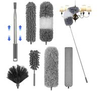 Lot de 7 plumeaux télescopiques lavables en microfibre jusqu'à 280 cm de long, en microfibre et acier inoxydable avec manche télescopique, balai d'angle flexible, extracteur de toiles d'araignée pour