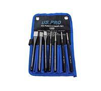 Lot de 7 poinçons et burins en acier au chrome vanadium dans une pochette en toile