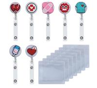 Lot de 7 porte-badges d'infirmière avec 7 porte-cartes transparents rétractables pour cartes, clés, tickets