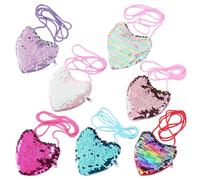 Lot de 7 porte-monnaie à paillettes pour enfants - Mini sac à main en forme de cœur pour enfants - Porte-monnaie pour fille - Cadeau d'anniversaire d'enfant - Cadeau de fête, Mélange de couleurs,