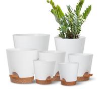 Lot de 7 pots à arrosage automatique pour toutes les plantes d'intérieur, plantes succulentes/cactus avec trou de drainage et réservoir - Pots de fleurs en plastique blanc - Idées cadeaux