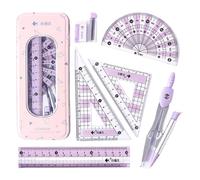 Lot de 7 règles de géométrie transparentes comprenant des règles, du caoutchouc, une boussole et des fournitures pour étudiants pour l'apprentissage, le dessin