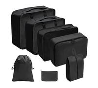 Lot de 7 sacs de rangement, cubes de bagage, kit d'organisation portable, étanche et de grande capacité, convient pour les voyages de vacances et l'extérieur (noir)